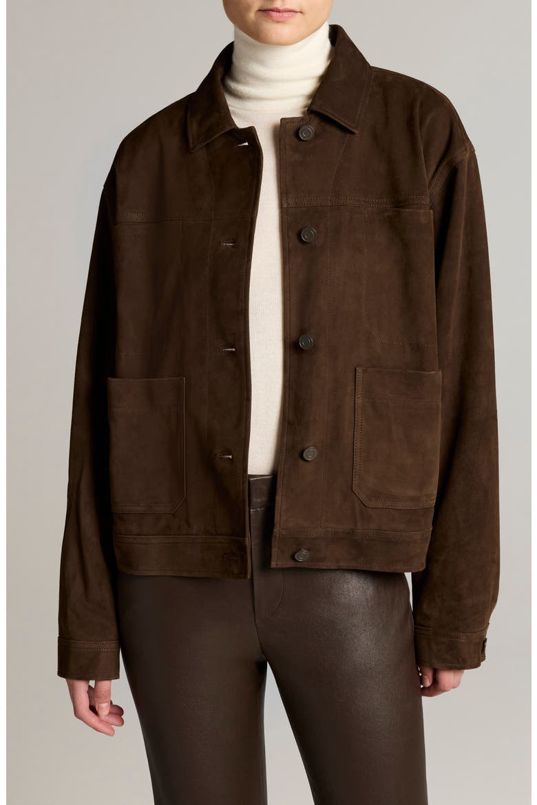 Suede Trucker Jacket, Main, color, PINEWOOD
