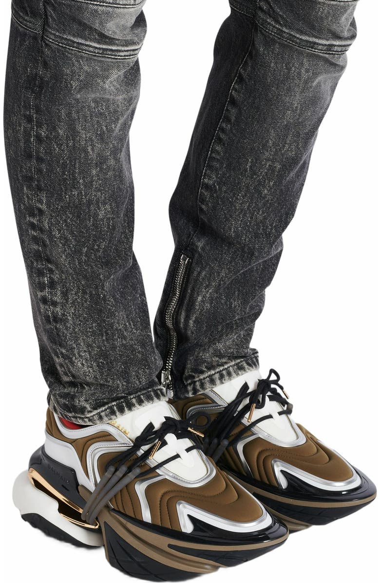 Balmain Unicorn Wave Trainers In Neoprene And Calfskin, Alternate, color, Khaki