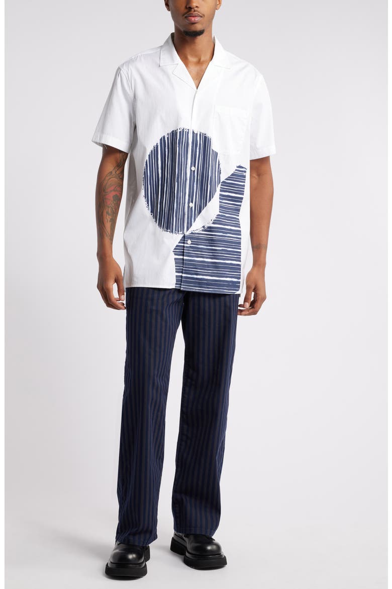 House of Aama Hatch Camp Shirt, Alternate, color, WHITE- NAVY BATIK GRAPHIC