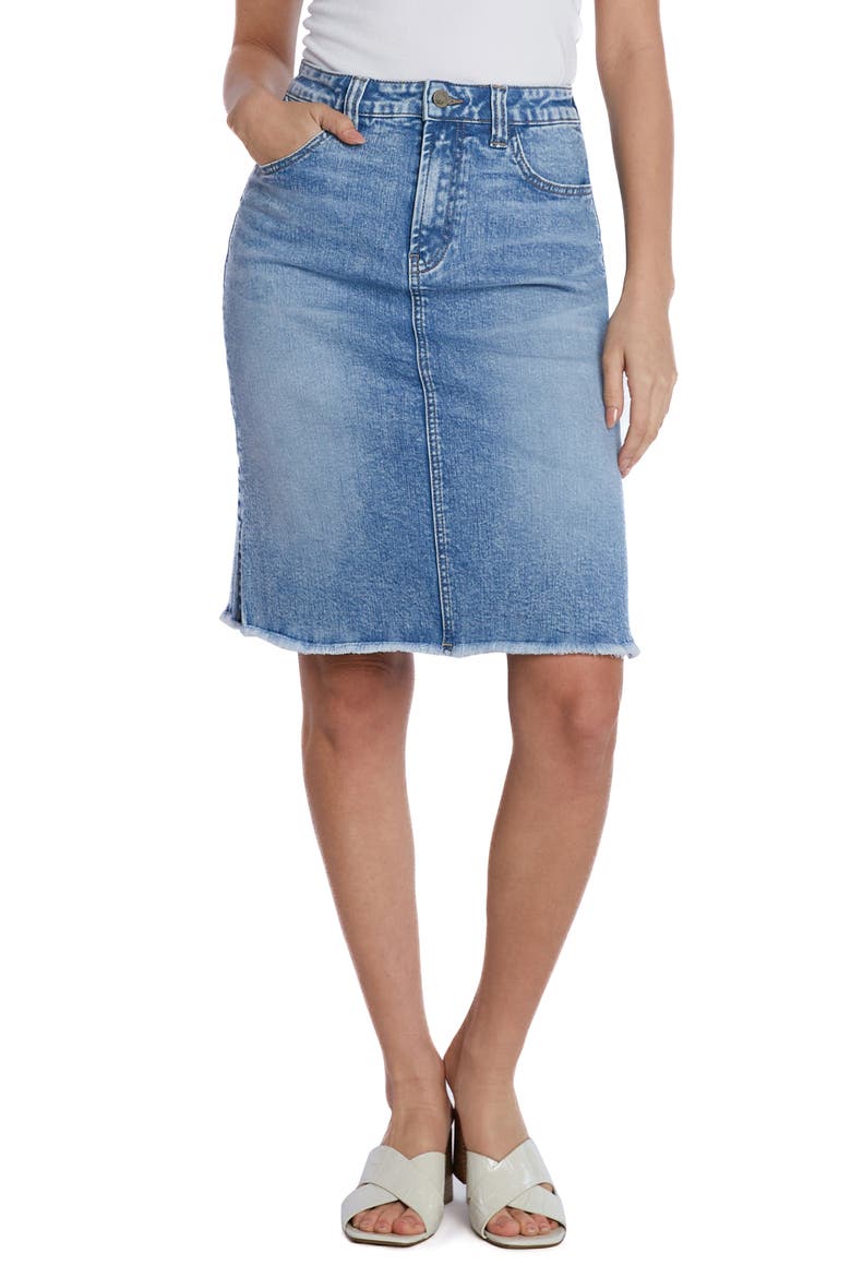 Fray Hem Denim Skirt, Main, color, STAR BLUE