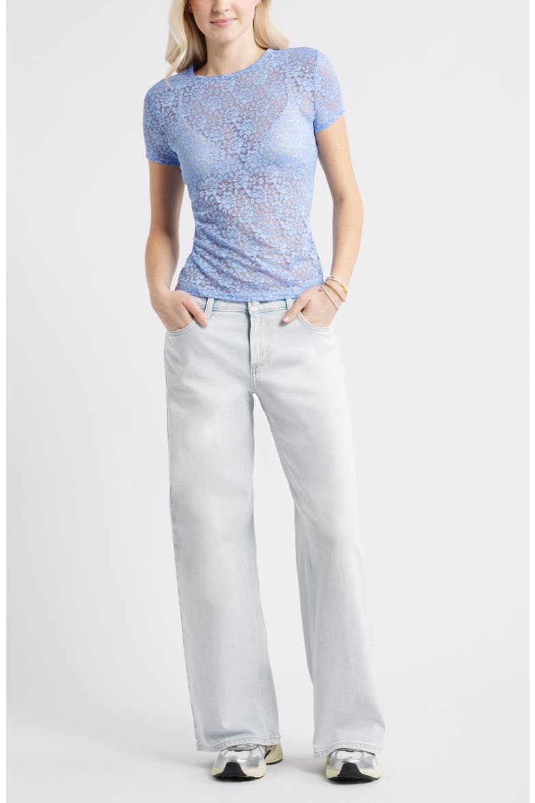 Short Sleeve Stretch Lace Top, Alternate, color, BLUE HAZE