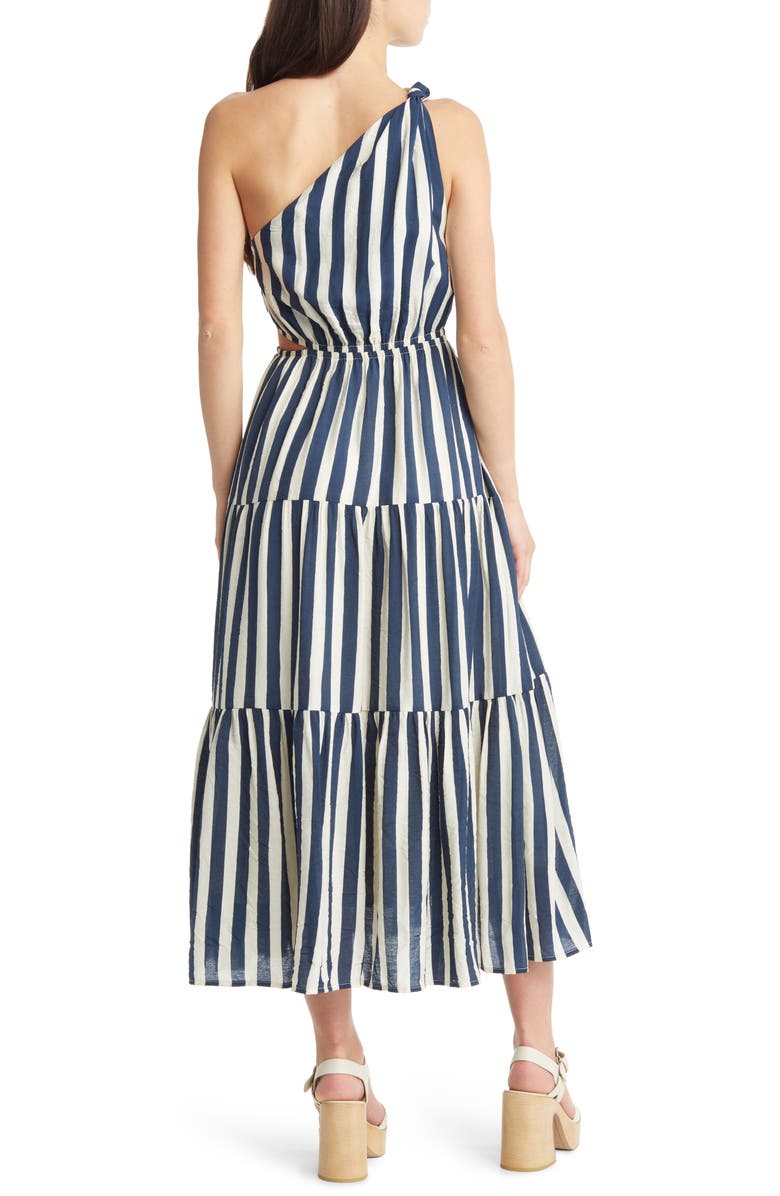 MOON RIVER Stripe One-Shoulder Cutout Midi Dress, Alternate, color, 