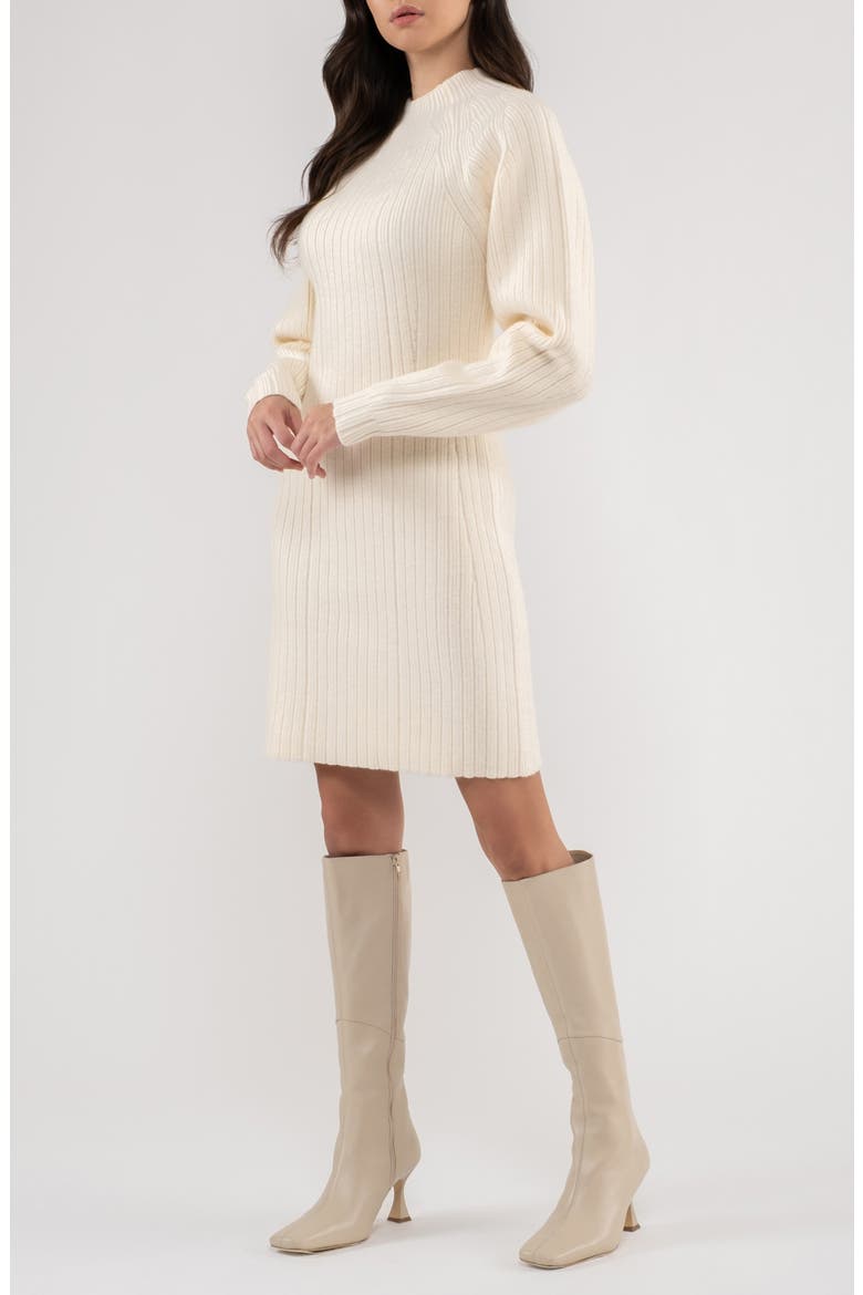 Ribbed Long Sleeve Sweater Minidress, Alternate, color, CREAM