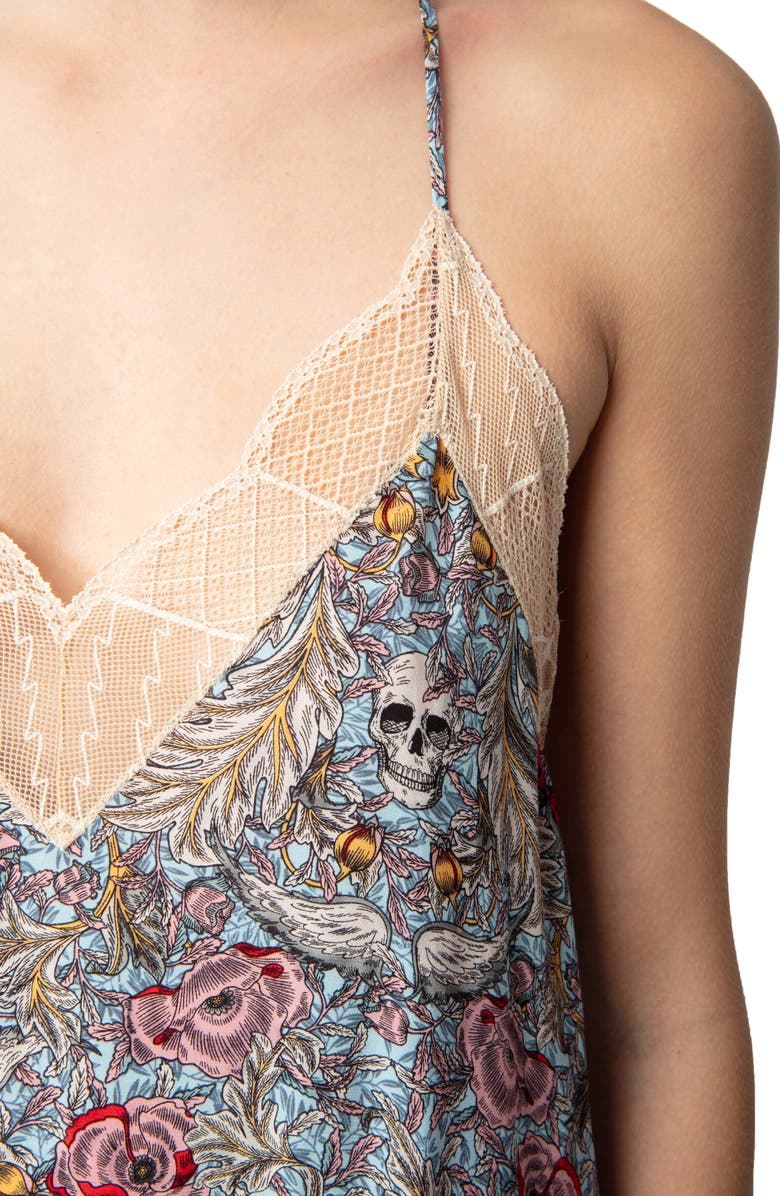 Zadig & Voltaire Ristyl Soft British Flowers Lace Trim Slipdress, Alternate, color,