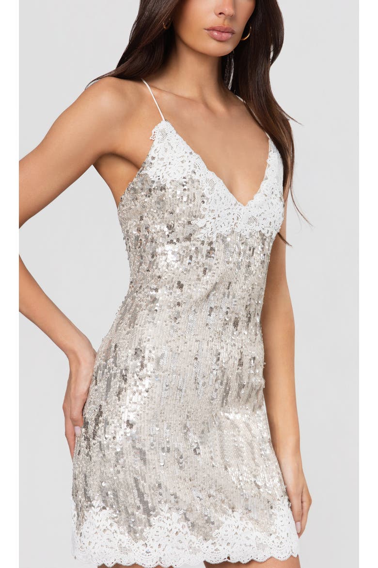 Cella Lace Combo Sequin Dress, Alternate, color, Silvery Champagne/White