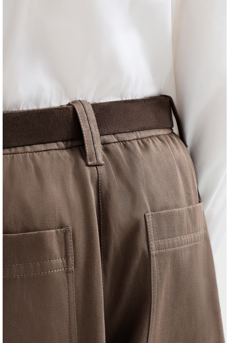 Couture cotton gabardine long Bermuda shorts with monili, Alternate, color, Pine Cone Brown