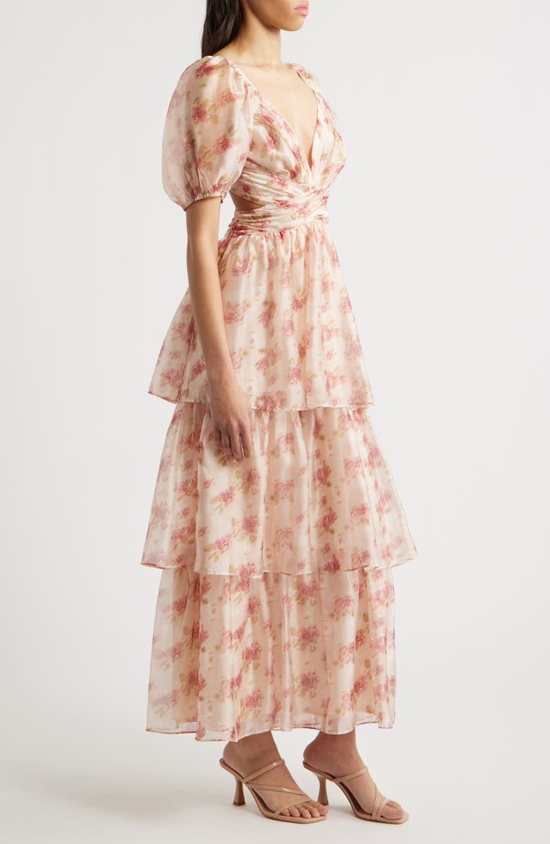 Lulus Jane Organza & Chiffon Maxi Cocktail Dress, Alternate, color, Pink Multi