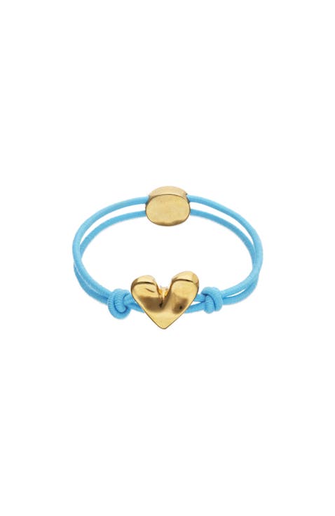 Blue Elastic Thread Bracelet With 18K Gold-Plated Heart