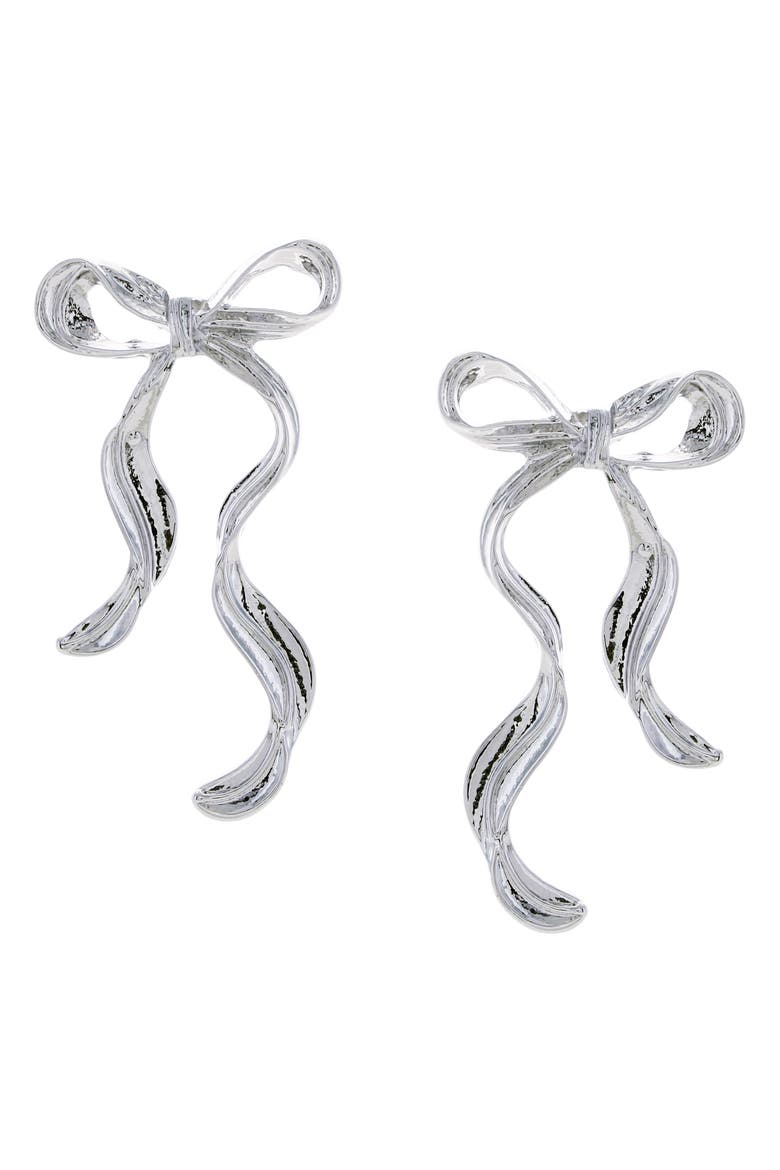 Wavy Bow Earrings, Main, color, SILVER