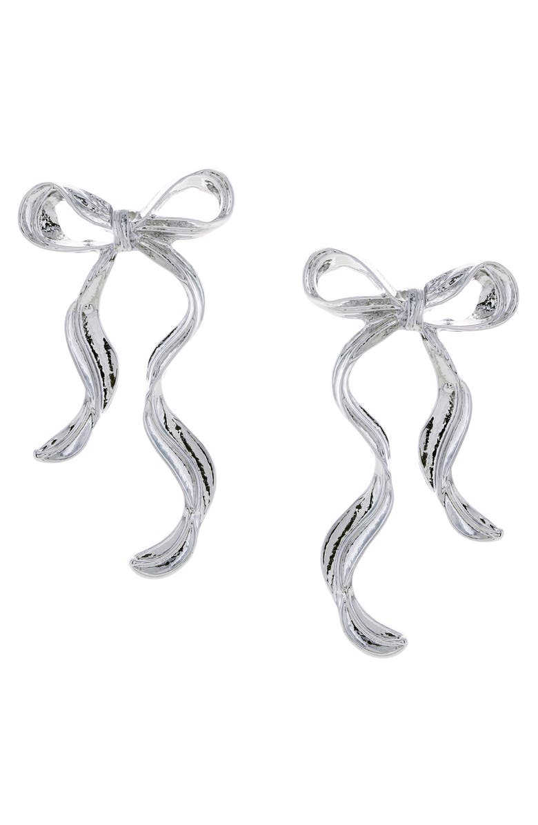 OLIVIA WELLES Wavy Bow Earrings, Main, color, Silver