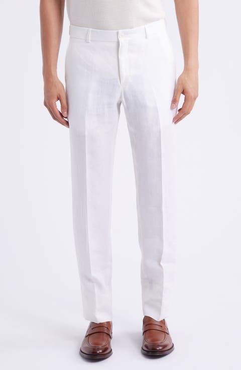 Flat Front Linen Dress Pants