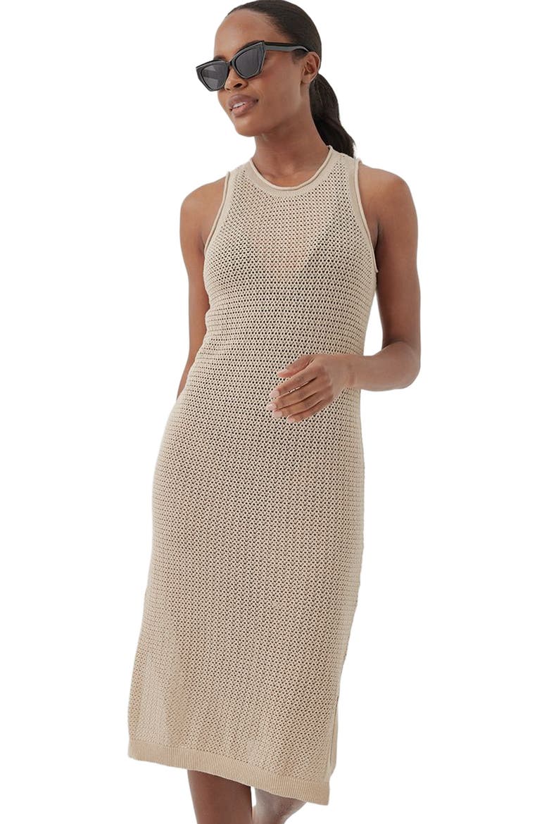 Beachside Linen Crochet Cover-Up Made with Organic Cotton, Alternate, color, Sandshell