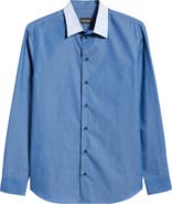 Emporio Armani Blue Cotton Button-Up Shirt with Pinstripe Collar