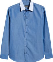 Emporio Armani Blue Cotton Button-Up Shirt with Pinstripe Collar