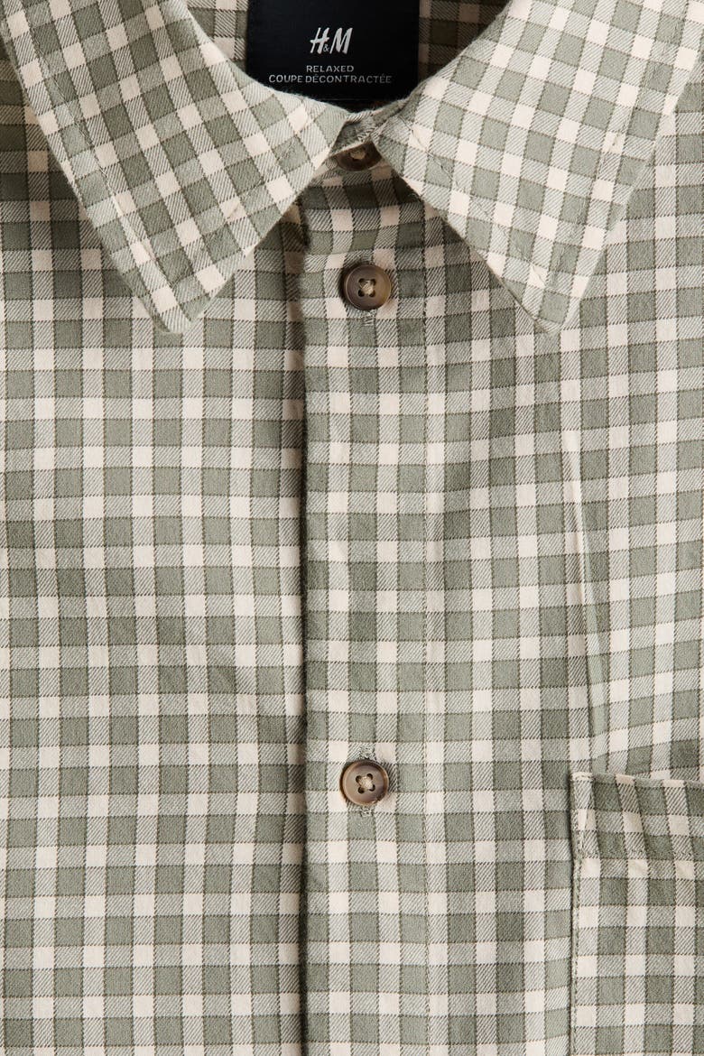 Relaxed Fit Short-sleeved Cotton Shirt, Alternate, color, Khaki green/checked