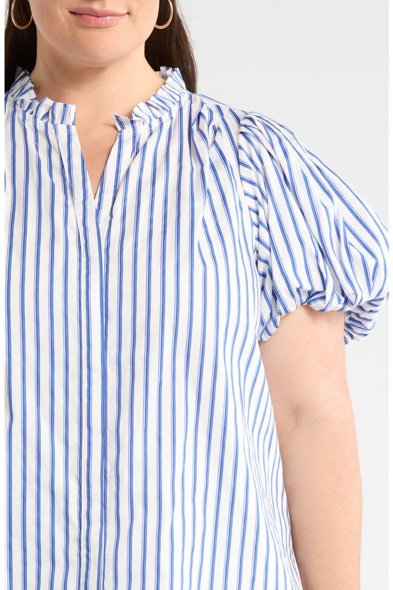 Striped Button Up Puff Sleeve Top, Alternate, color, WHITE-BLUE