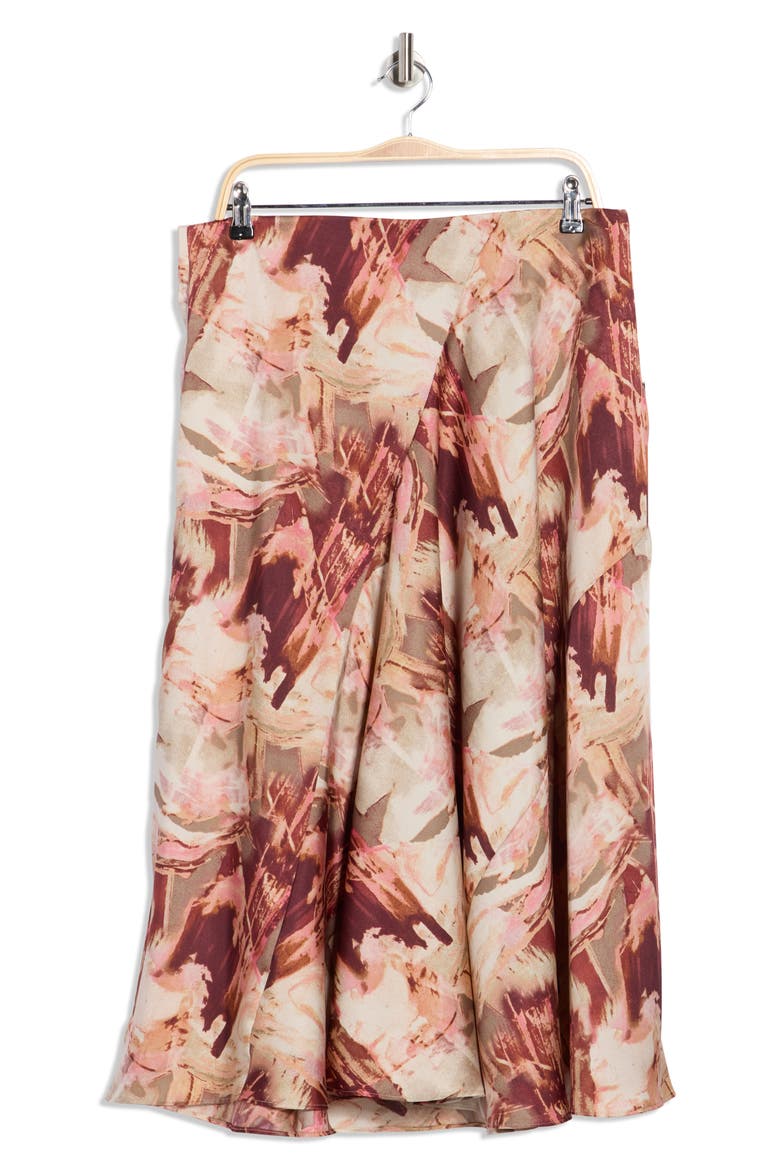 Floral Satin Midi Skirt, Alternate, color, TRAVERTINE/ CITY CLAY MULTI