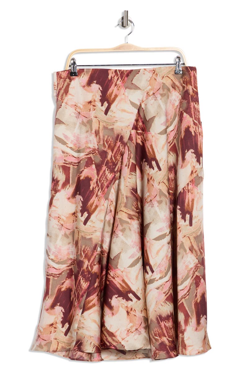 DKNY Floral Satin Midi Skirt, Main, color, Travertine/ City Clay Multi