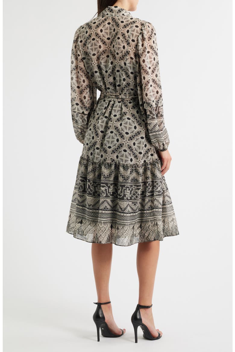 Flint Print Tie Waist Long Sleeve Shirtdress, Alternate, color, BLACK MULTI