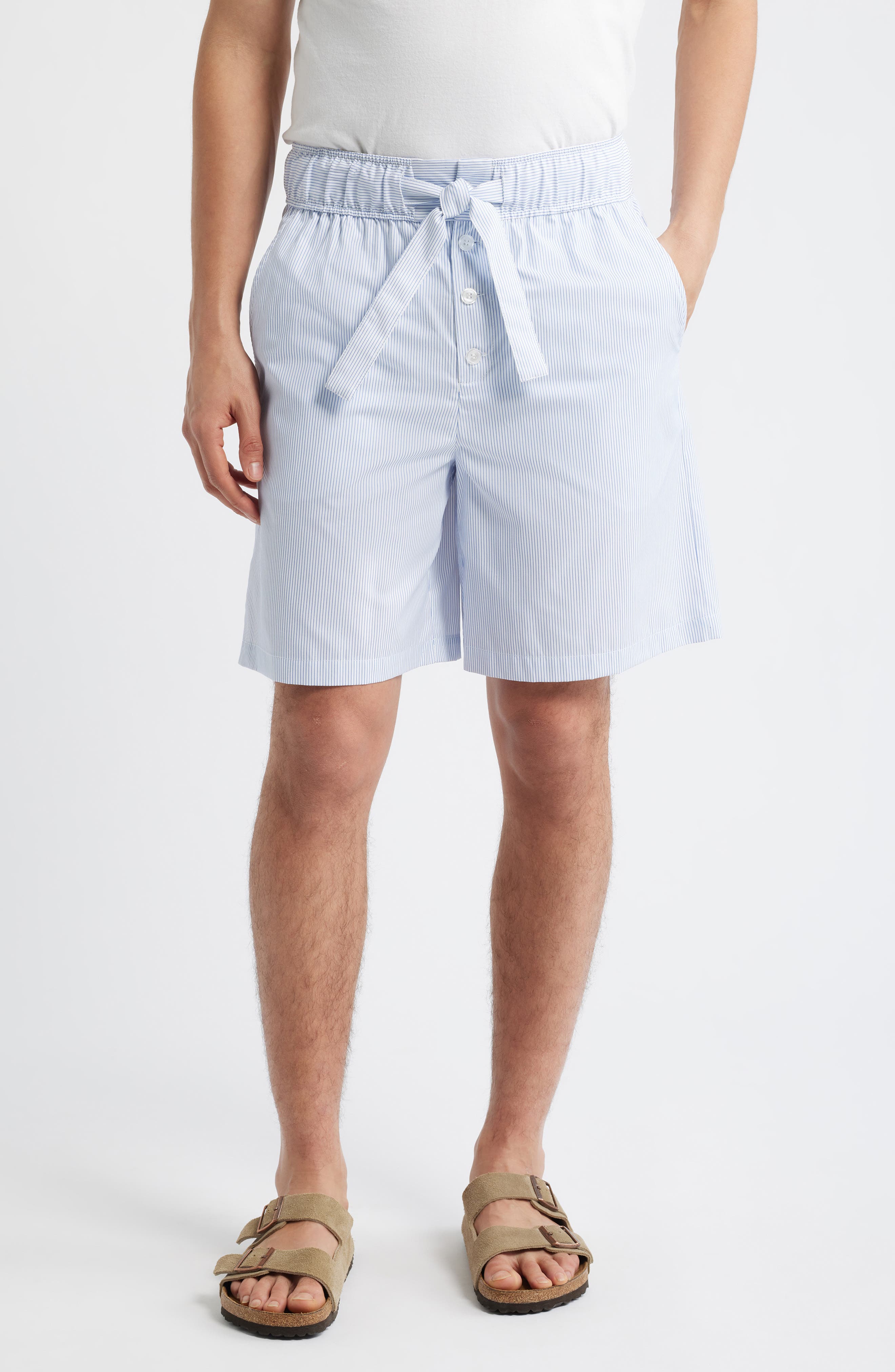 Stripe Cotton Blend Drawstring Shorts