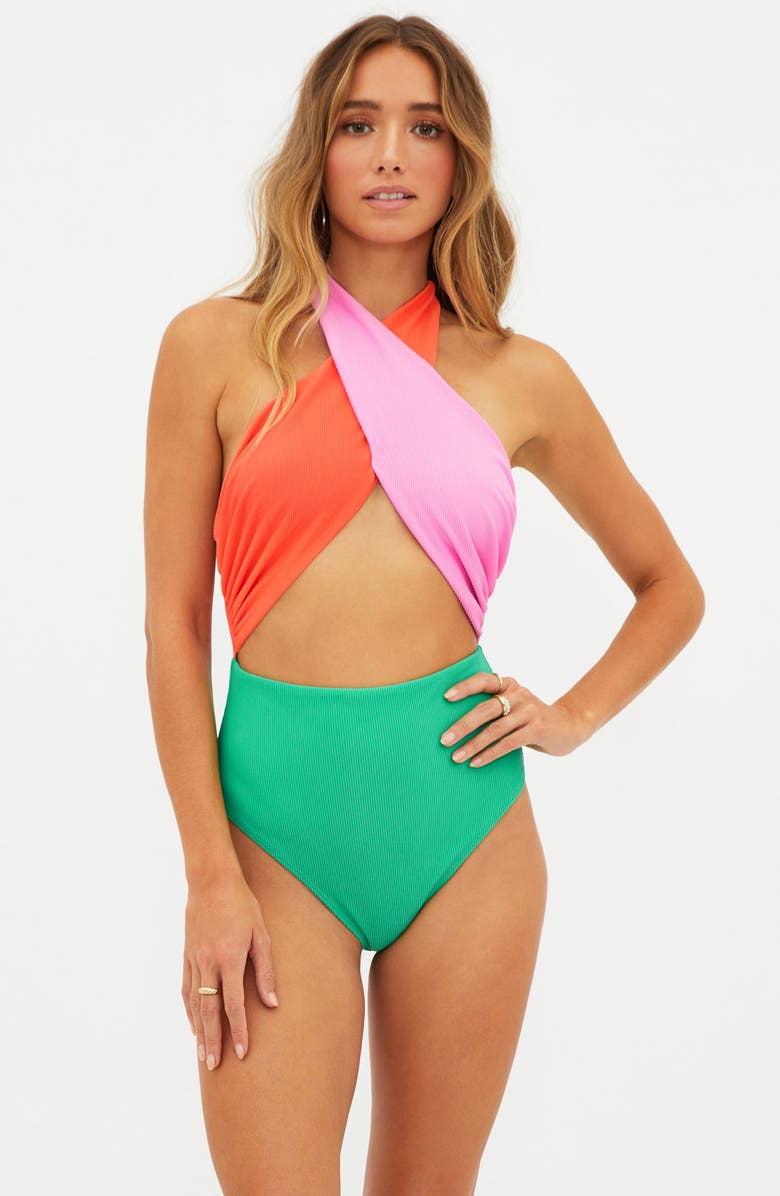 Beach Riot Jessica Cutout Colorblock One-Piece Swimsuit, Alternate, color, 
