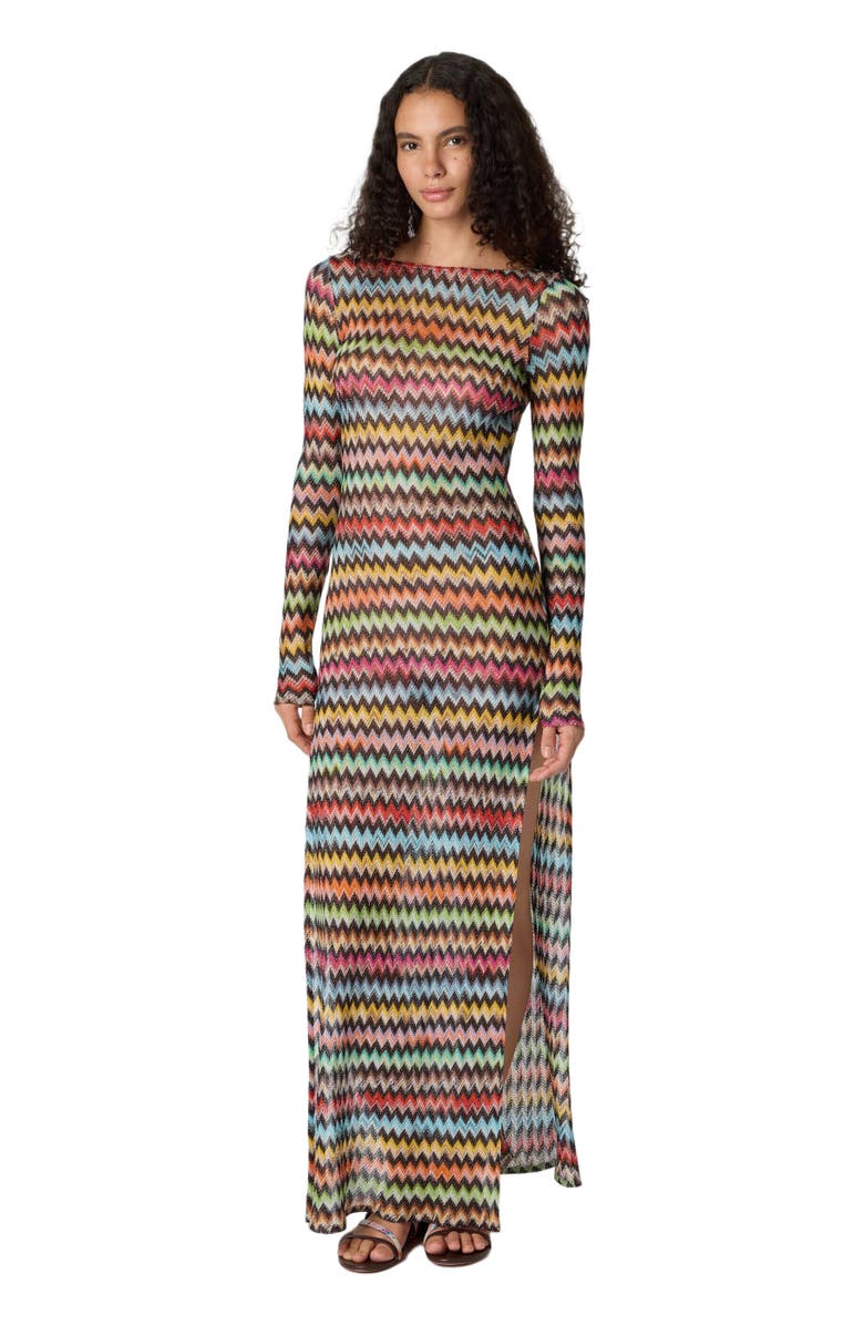 Missoni Long Cover-up Dress In Lamé Viscose With Micro Zigzag Pattern, Main, color, Black & Multicoloured