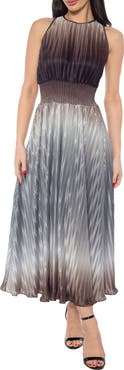 Oleg Cassini Ombré Smocked Waist Pleated Midi Dress