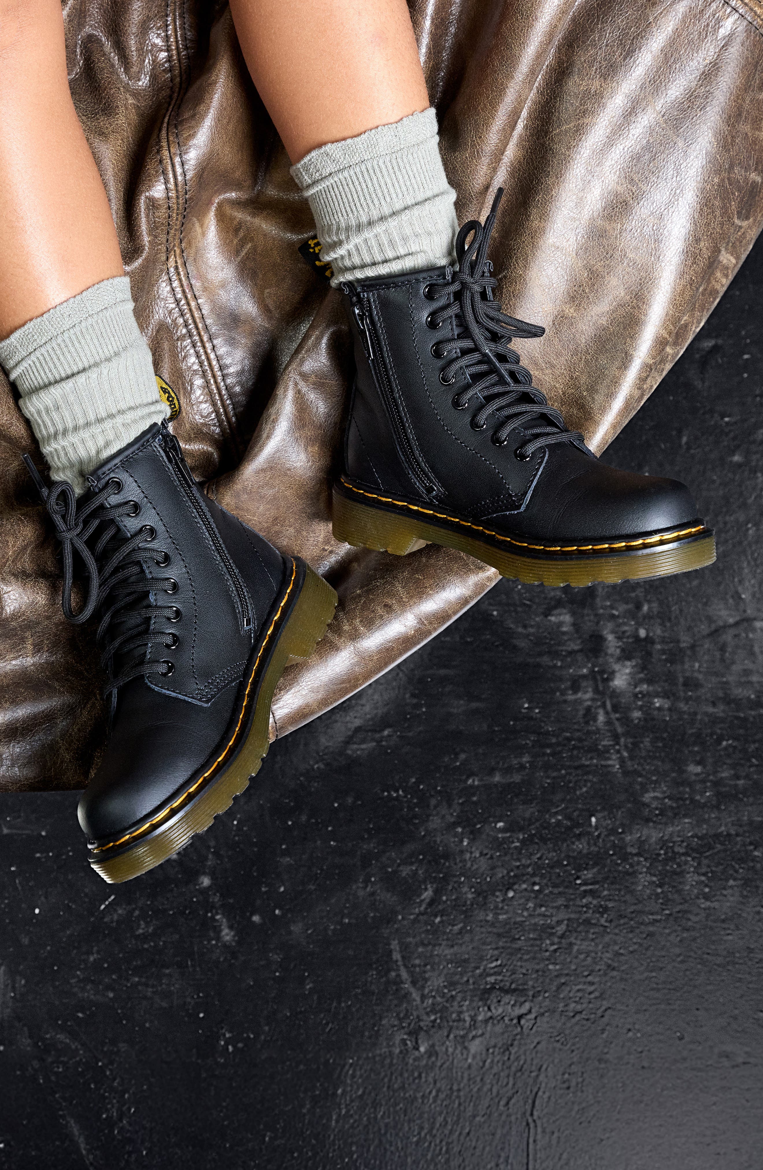 Dr. Martens Kids' 1460 Softy T Leather Lace-Up Boot, Alternate, color, Black