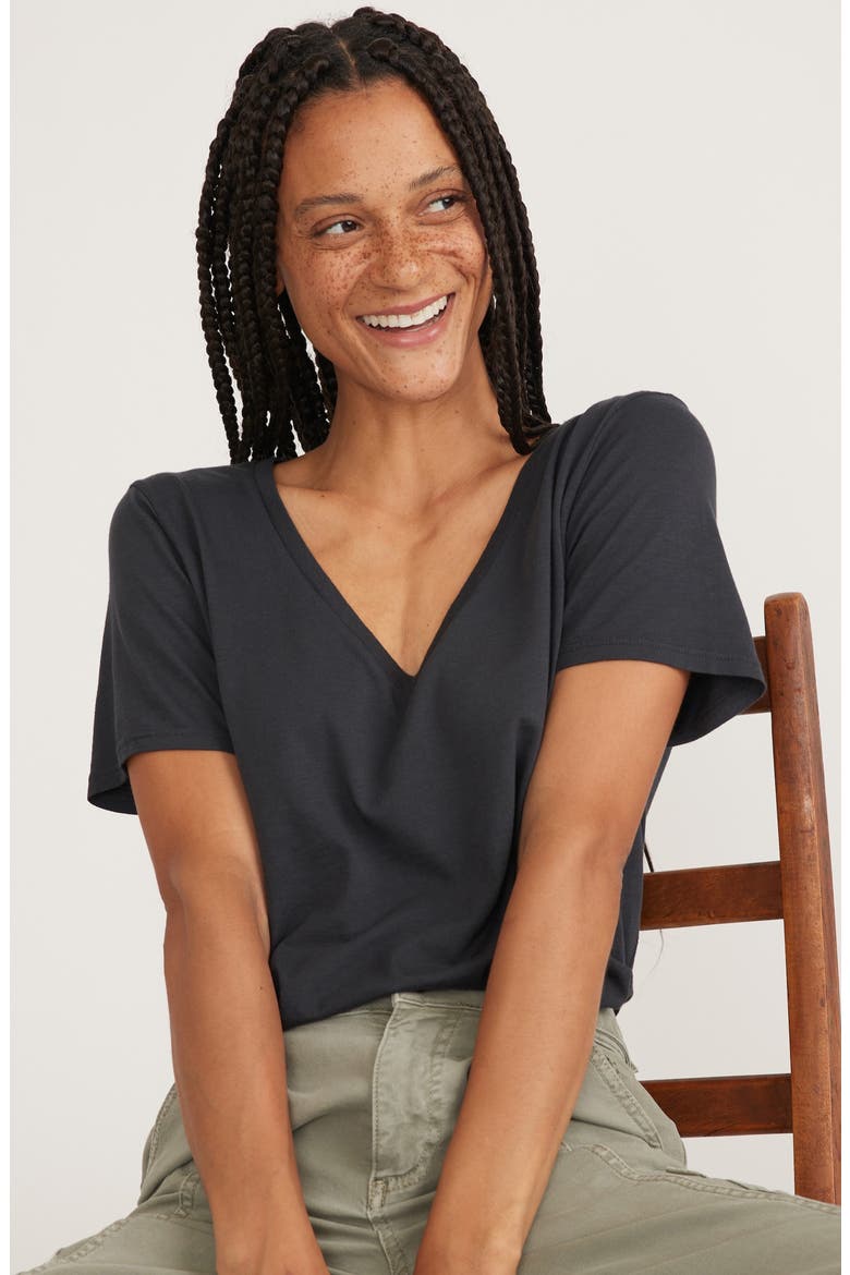 Boyfriend V-Neck T-Shirt, Alternate, color, FADED BLACK