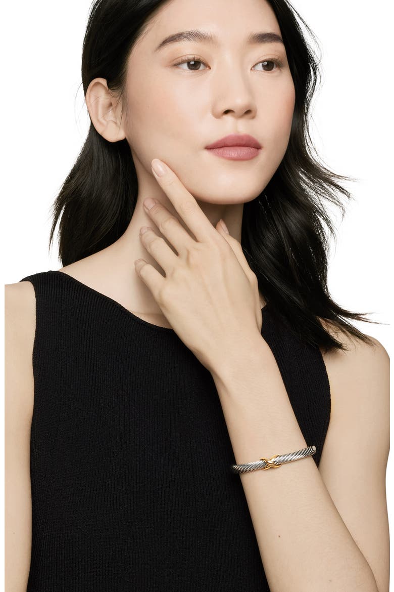 X Classic Cable Station Bracelet in Silver with 14K Gold, 7mm, Alternate, color, SILVER/ 14K GOLD