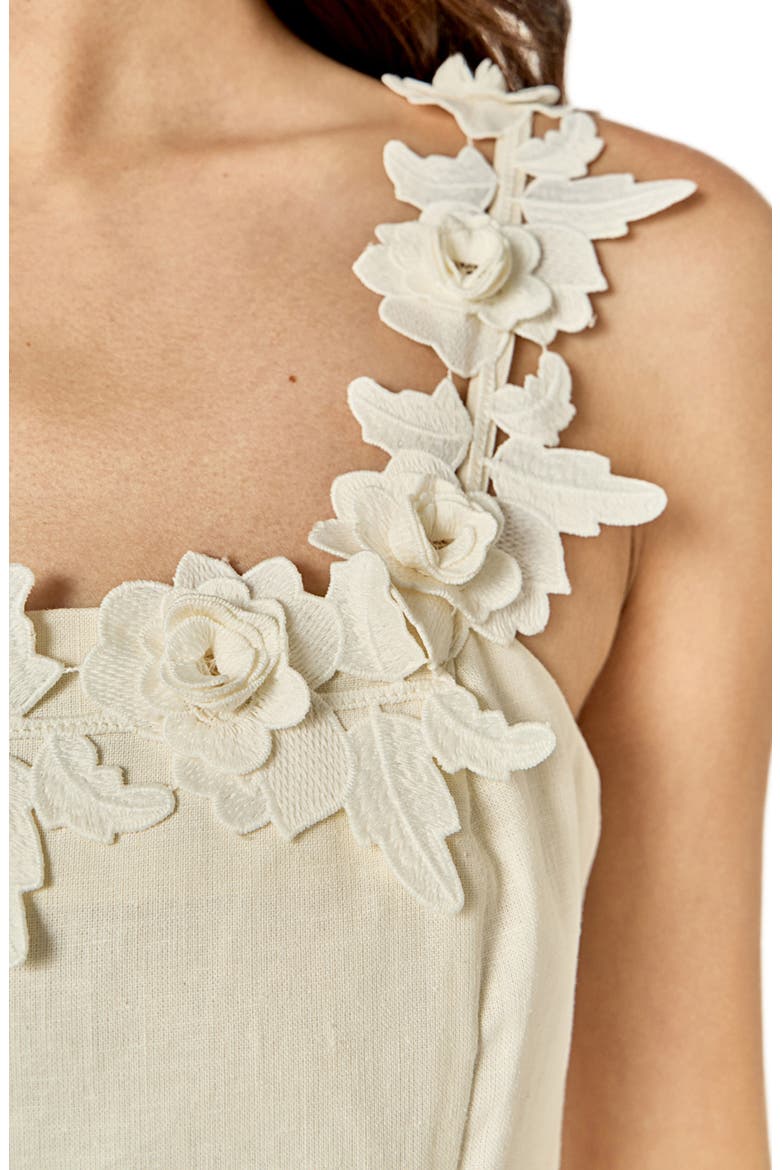 Flower Strap Sleeveless Linen Midi Dress, Alternate, color, CREAM
