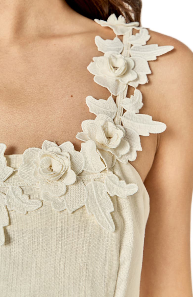 English Factory Flower Strap Sleeveless Linen Midi Dress, Alternate, color, Cream