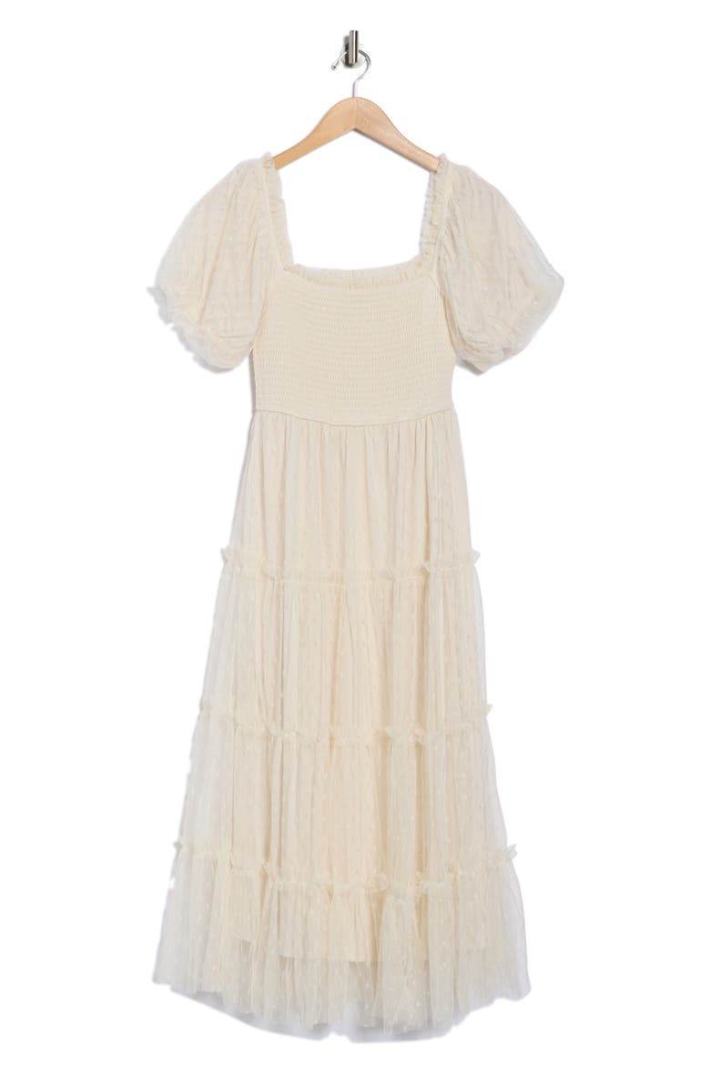 Puff Sleeve Midi Dress, Alternate, color, CREAM