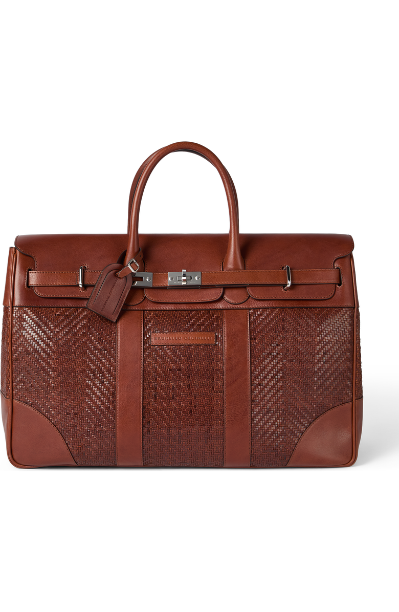 Brunello Cucinelli Calfskin and cowhide bag, Main, color, Cognac