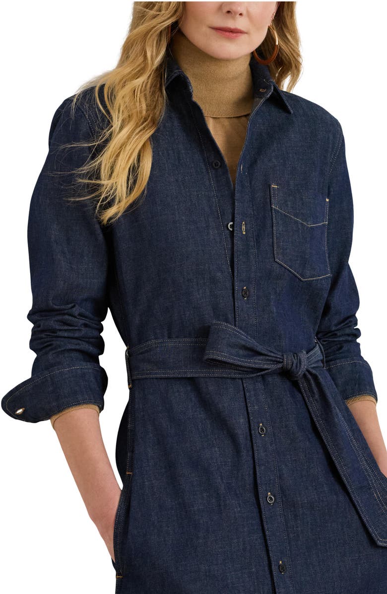 Lauren Ralph Lauren Belted Denim Shirtdress, Alternate, color, Pure Rinse Wash