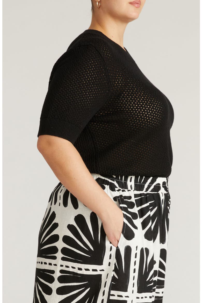 Rosie Cotton Pointelle Sweater, Alternate, color, BLACK