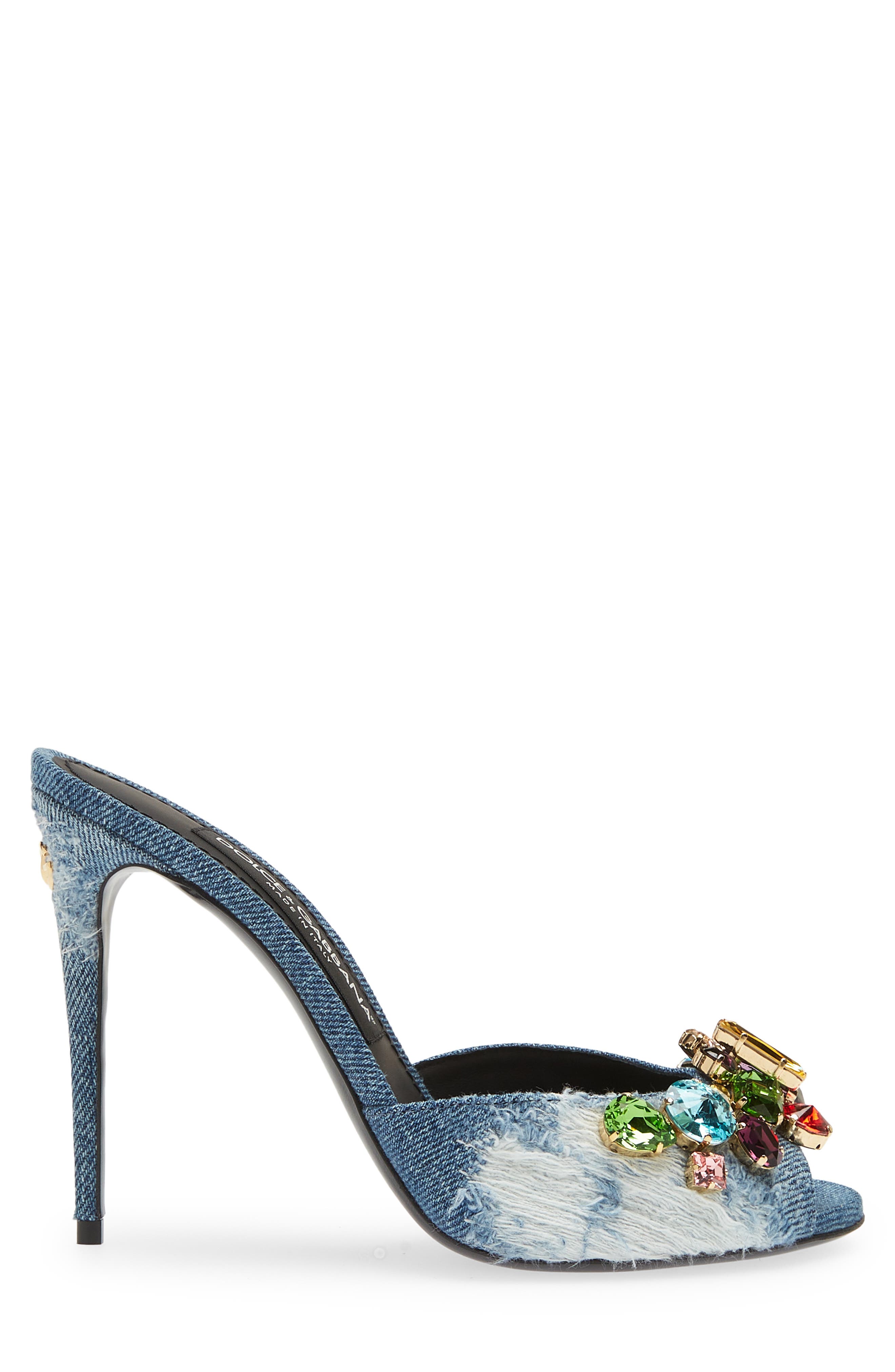 Dolce&Gabbana Patchwork Denim Embellished Slide Sandal, Alternate, color, 
