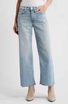 Re/Done High Waist Raw Hem Wide Leg Crop Jeans