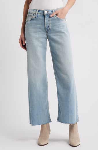 Re/Done High Waist Raw Hem Wide Leg Crop Jeans