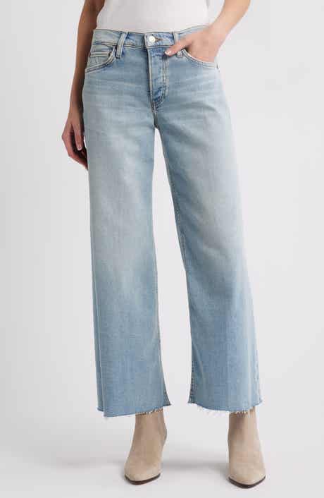 Re/Done High Waist Raw Hem Wide Leg Crop Jeans