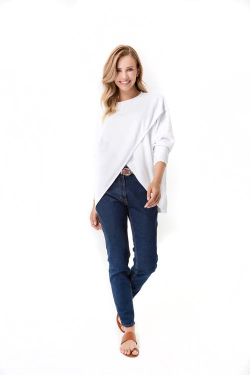 Accouchée Let Loose Crossover Long Sleeve Maternity Nursing Knit Sweater In White