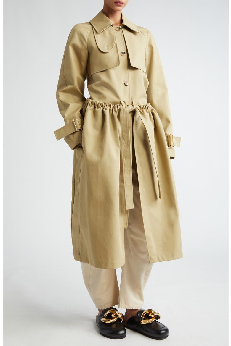 Ruched Waist Trench Coat, Alternate, color, BEIGE
