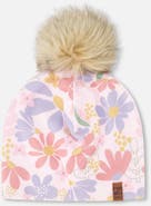 Deux par Deux Stretch Jersey Hat Flower with Pompom