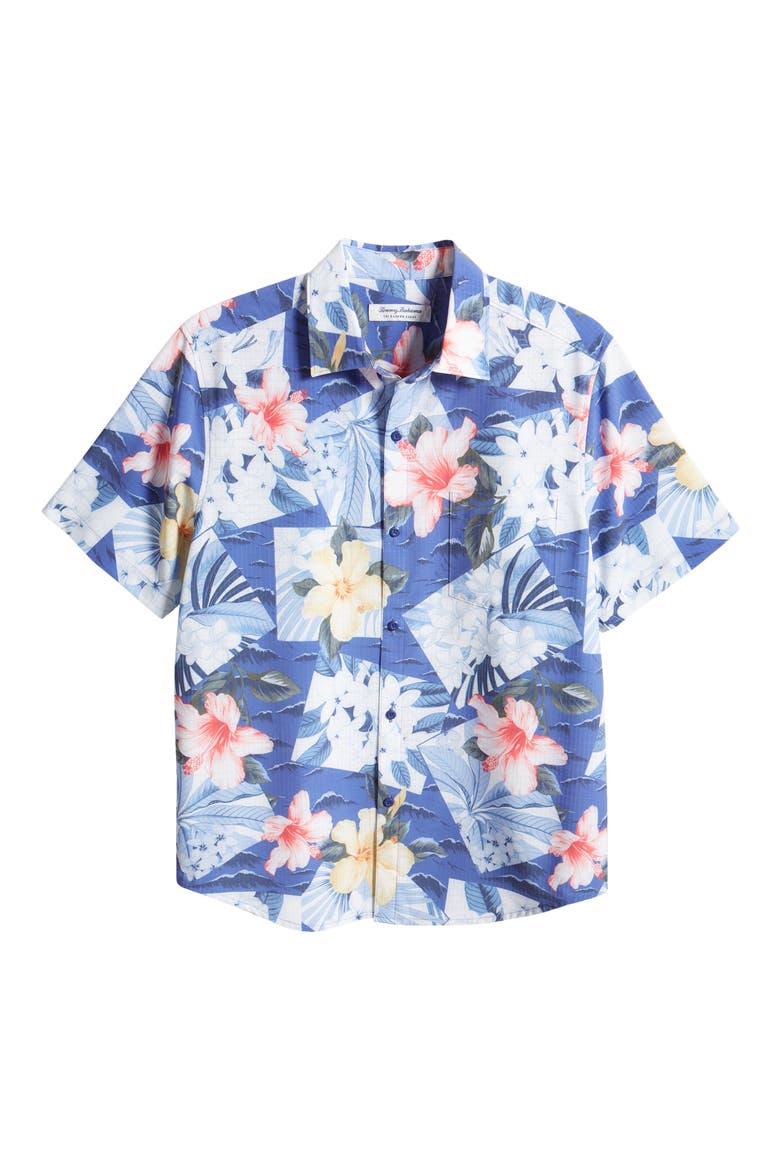 Bahama Coast Collage IslandZone® Short Sleeve Button-Up Shirt, Alternate, color, DEEP ULTRAMARINE