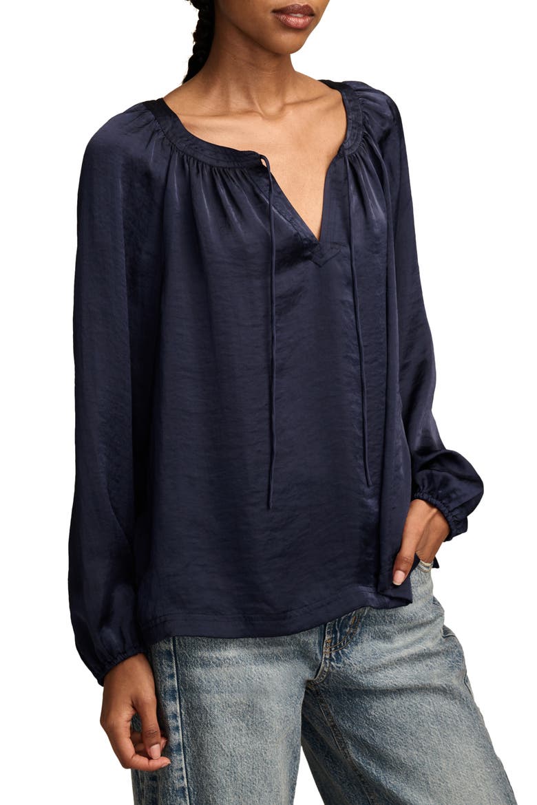 Notch Neck Peasant Top, Alternate, color, NAVY