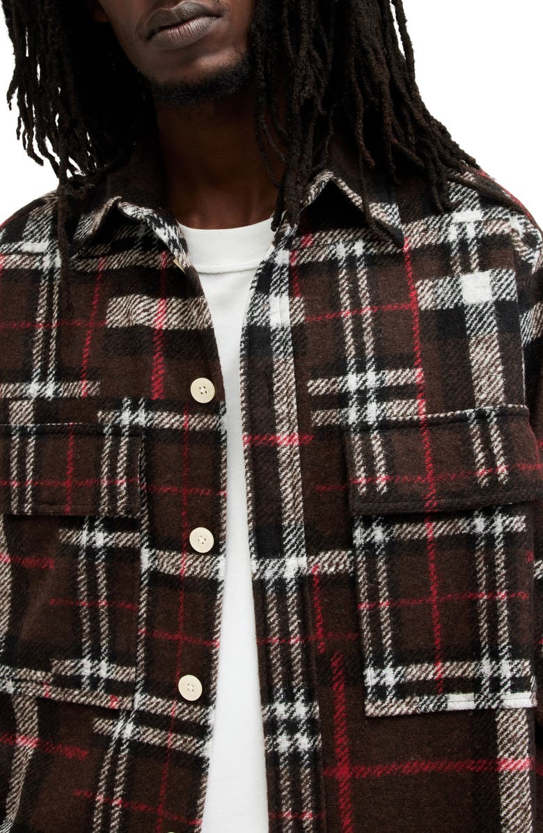 AllSaints Redwood Plaid Flannel Button-Up Shirt, Alternate, color, 