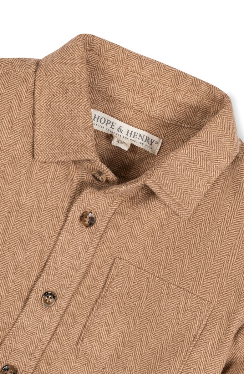 Hope & Henry Kids' Organic Long Sleeve Flannel Button Down Shirt, Alternate, color, Camel Herringbone