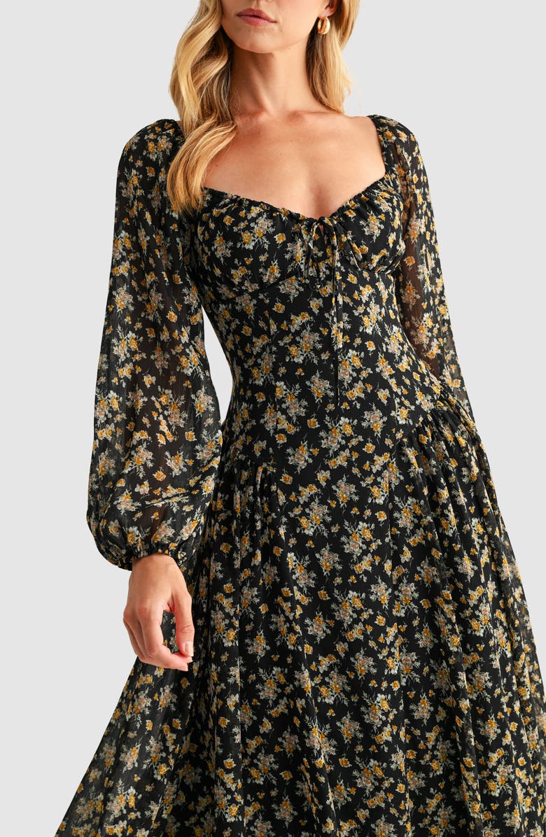 All in Favor Floral Long Sleeve Dress, Alternate, color, Black Mustard Floral