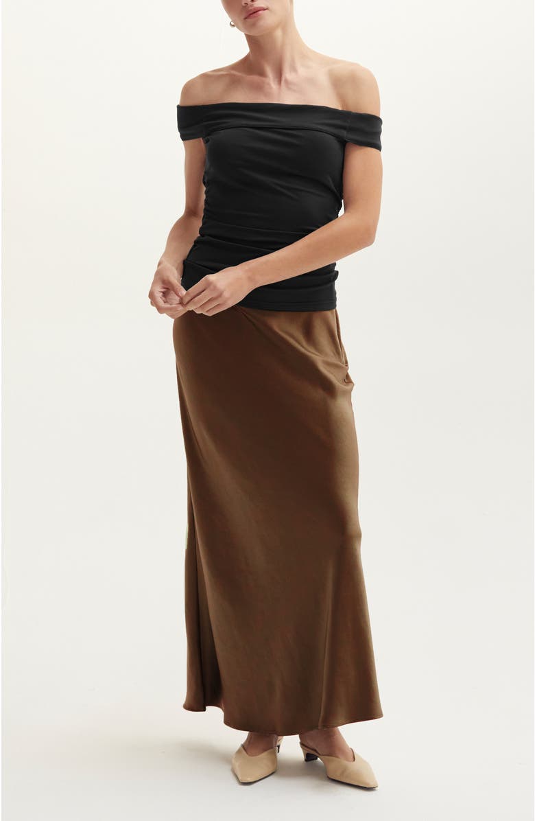 CRESCENT Crushed Satin Maxi Skirt, Alternate, color, Espresso