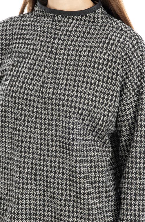 Max Studio Houndstooth Funnel Neck Long Sleeve Top In Black/crm Hashtag Houndstooth